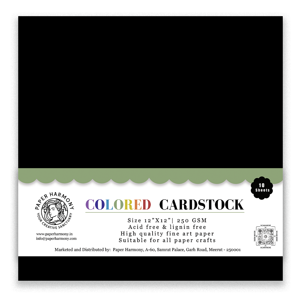 Black Cardstock 12"x12" - 250 GSM - Paper Harmony