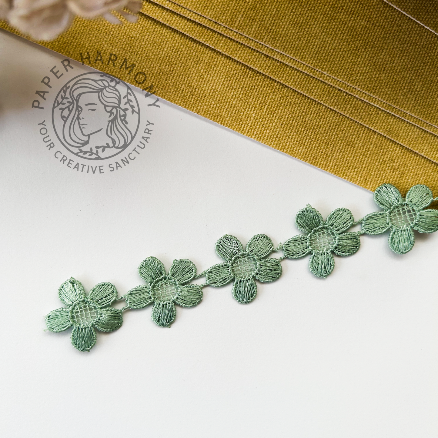 Floral Lace Sage Green, 1 MTR - Paper Harmony