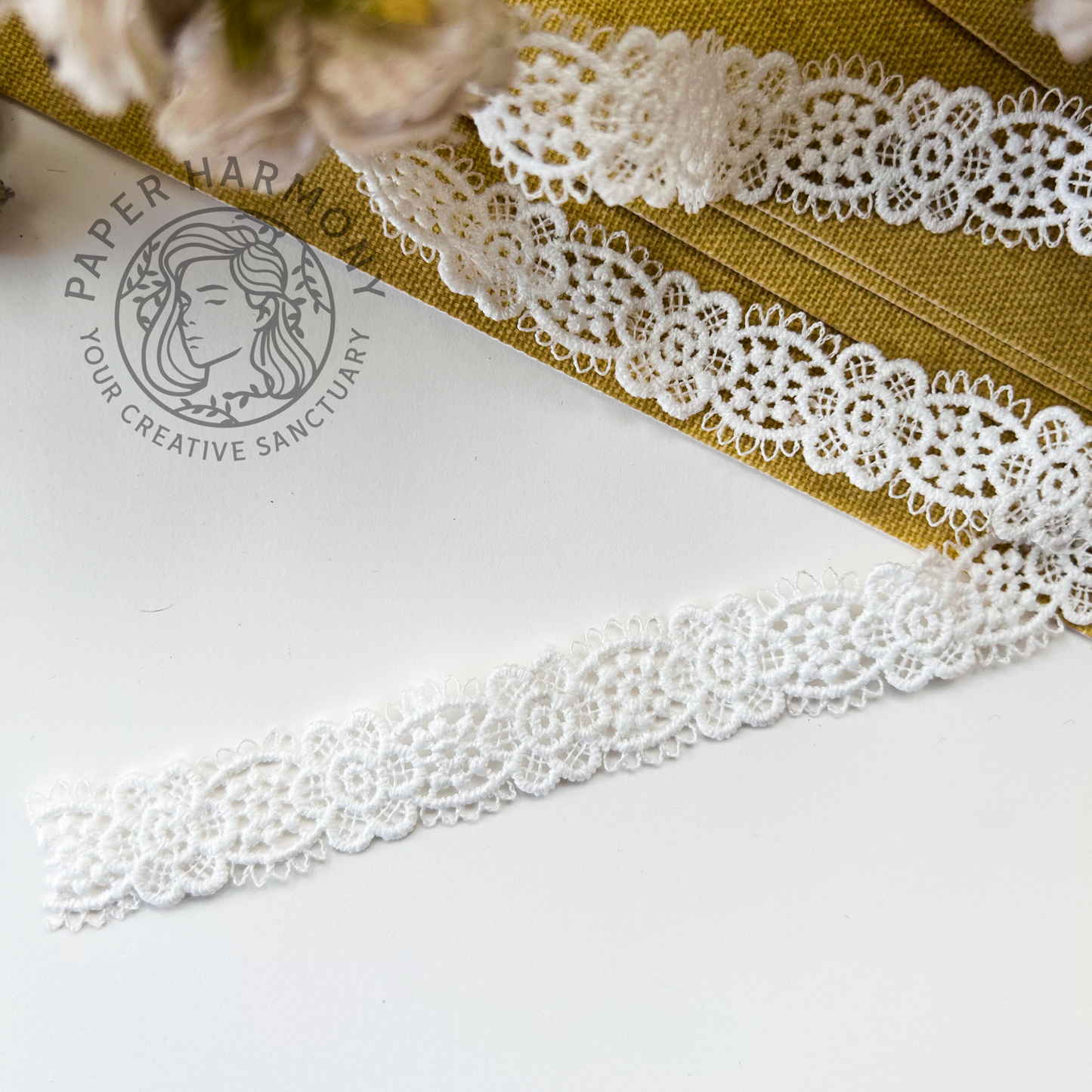 Floral Lace White, 1 MTR - Paper Harmony